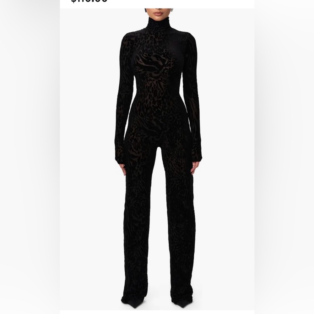 naked wardrobe Black Velvet Burnout High-Neck Jumpsuit